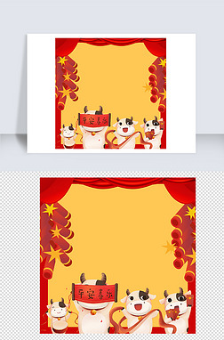 春节牛年鞭炮红色花纹背景边框