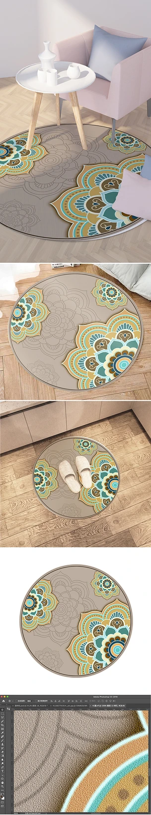 创意现代古典曼陀罗花纹硅地毯软垫地垫