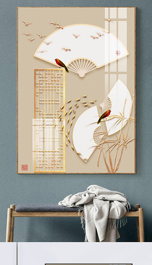 简约黄色中国风折扇装饰画