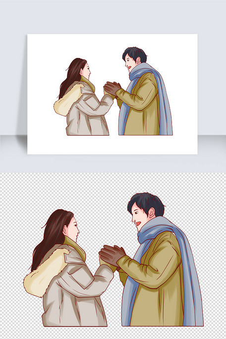 情人节情侣暖手捂手亲密人物元素