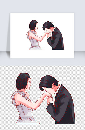 情人节情侣男孩亲吻女孩手背元素