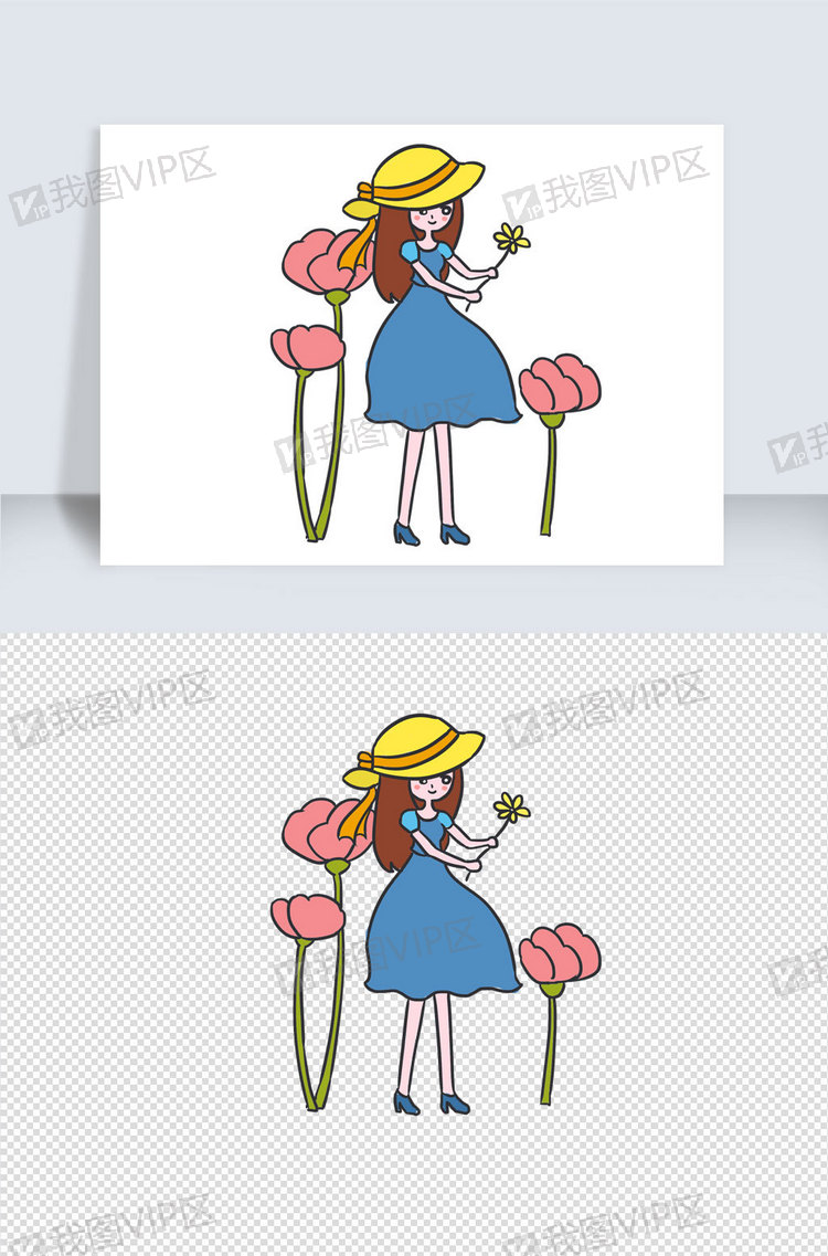春天赏花手绘卡通元素