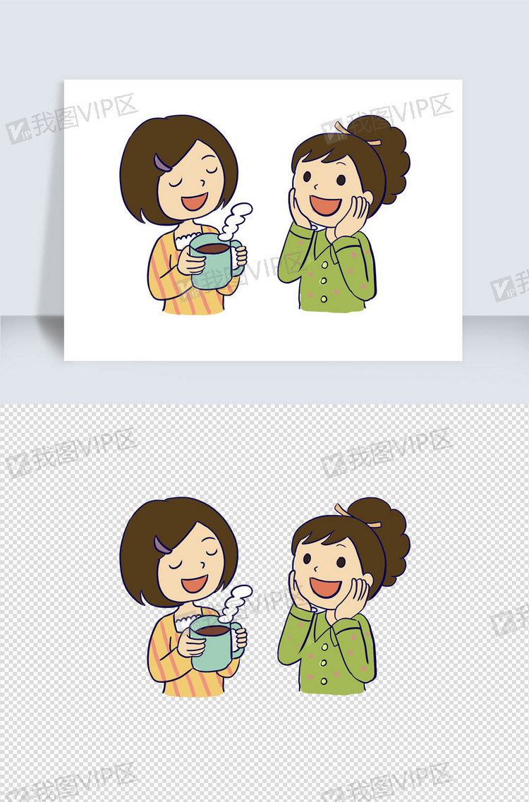 下午茶聊天手绘卡通元素
