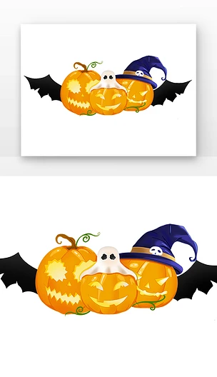 橙色万圣节蝙蝠翅膀小幽灵女巫帽卡通南瓜组