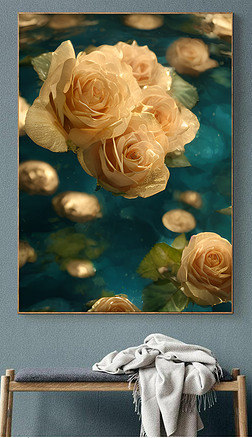 金色玫瑰花禅意唯美富贵创意装饰画