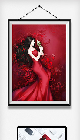 红色玫瑰花长裙礼服女神妇女节整容医美女