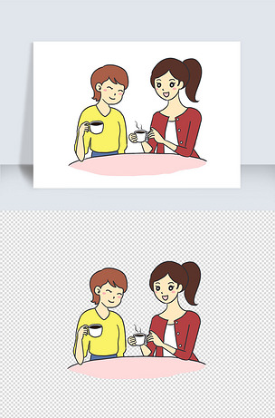 下午茶闺蜜喝茶手绘卡通元素