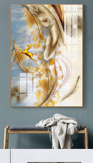 鎏金大理石线条枫叶肌理线条装饰画