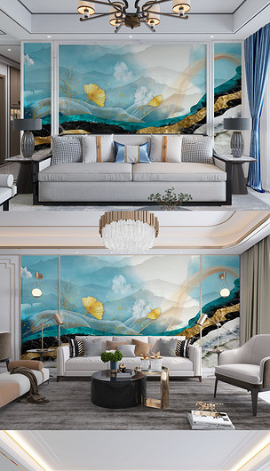 抽象山水画电视背景墙