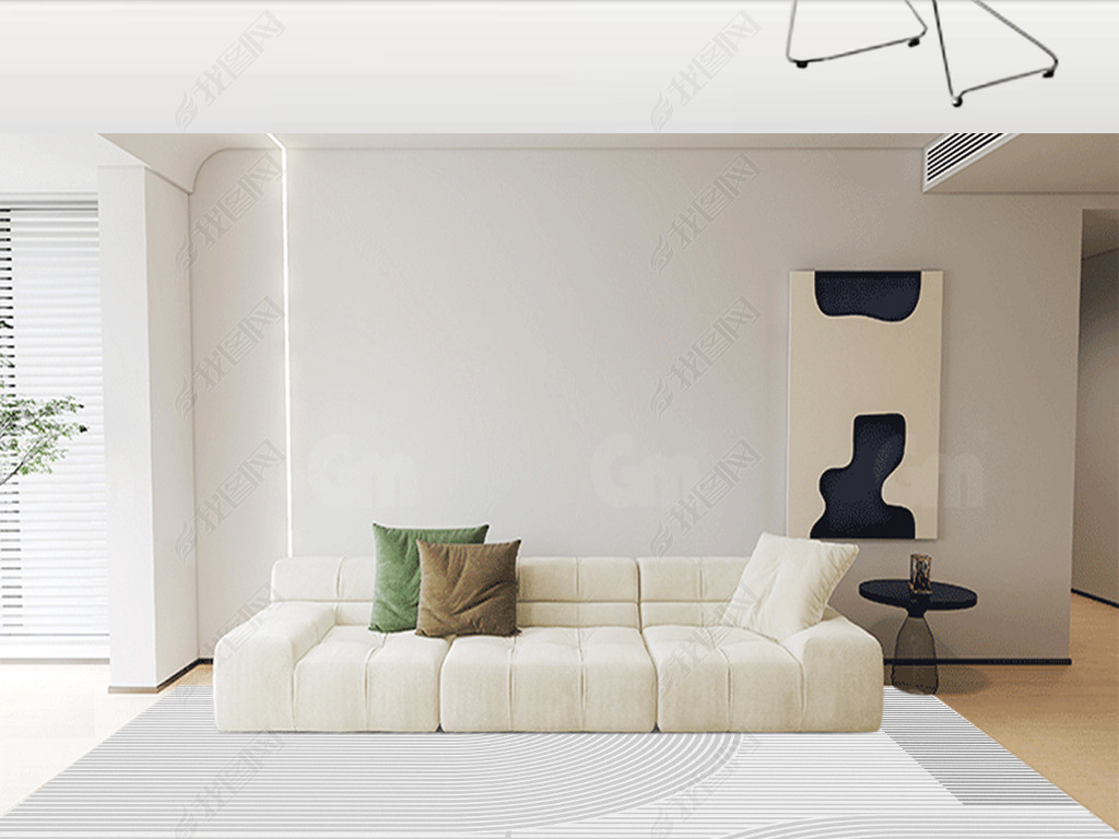 现代轻奢极简线条几何创意灰色客厅地毯地垫