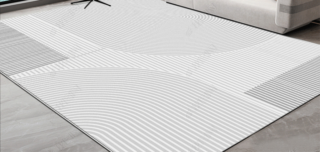 现代轻奢极简线条几何创意灰色客厅地毯地垫