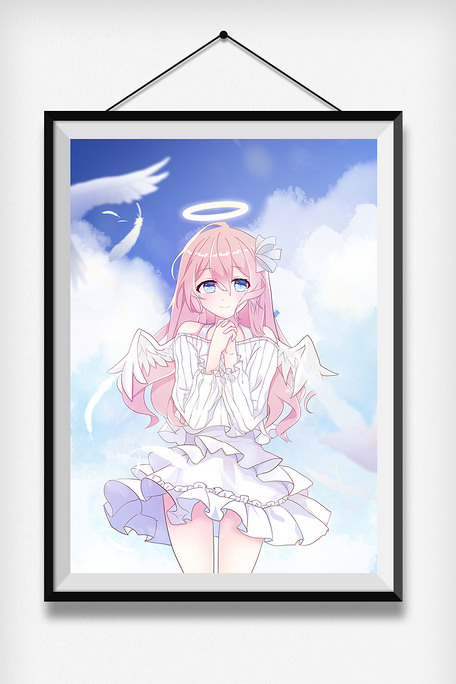 卡通日系少女天使人物立绘天空
