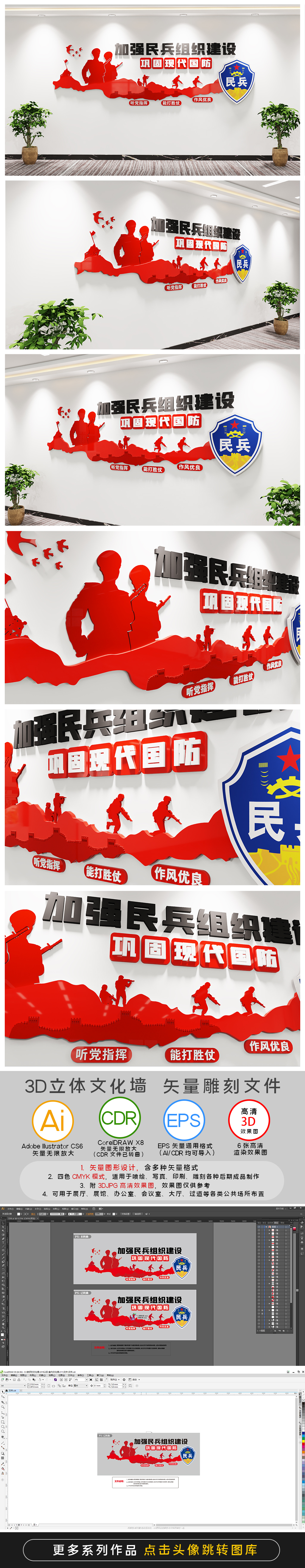 民兵部队民兵之家文化墙党管武装文化墙