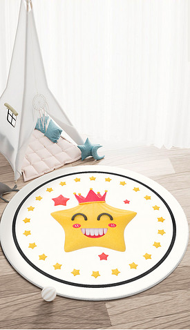 奶油风手绘星星圆形地毯日式卧室简约床边毯