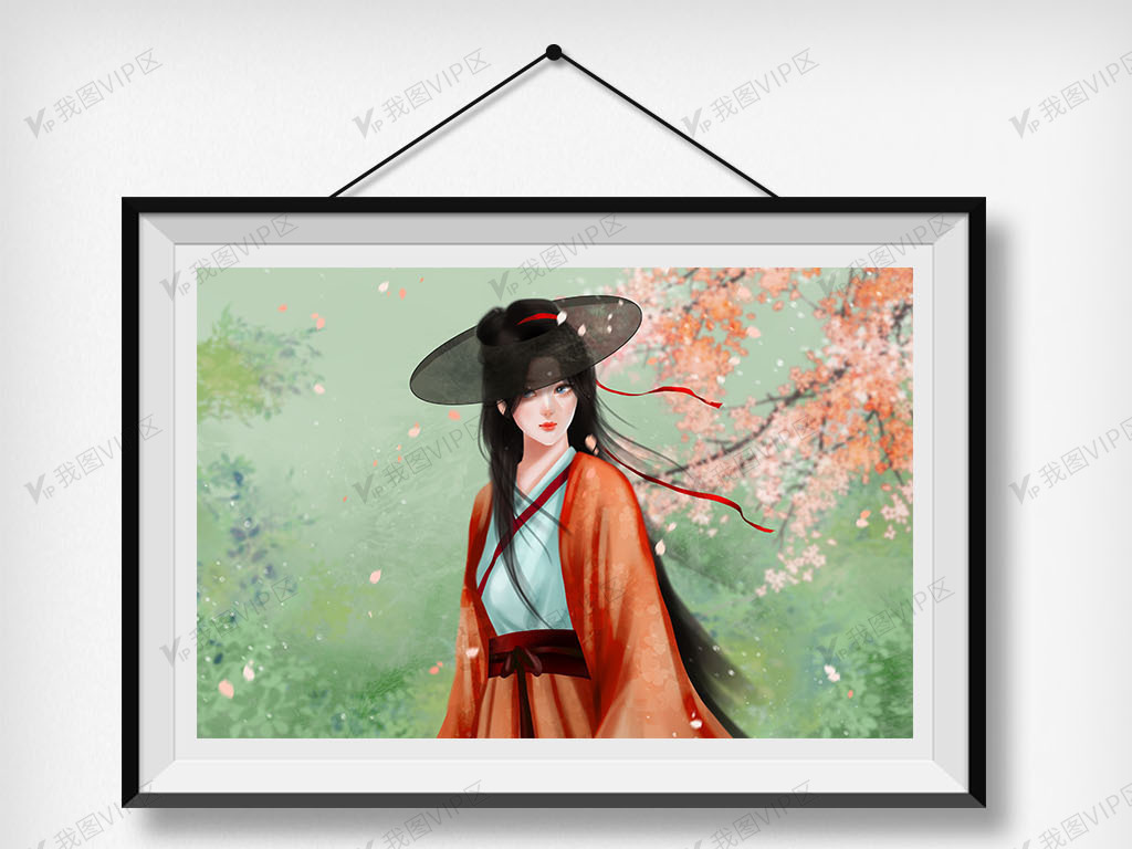 中国风古代武侠斗笠女侠汉服古装古风插画