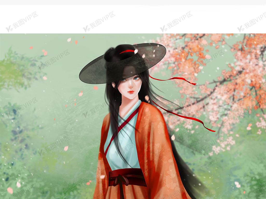 中国风古代武侠斗笠女侠汉服古装古风插画