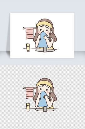 洗脸护肤手绘卡通元素