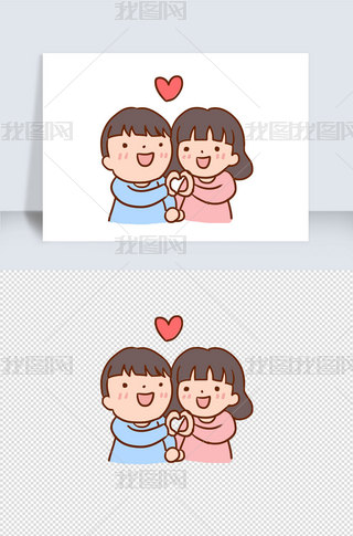 七夕情侣手绘卡通元素