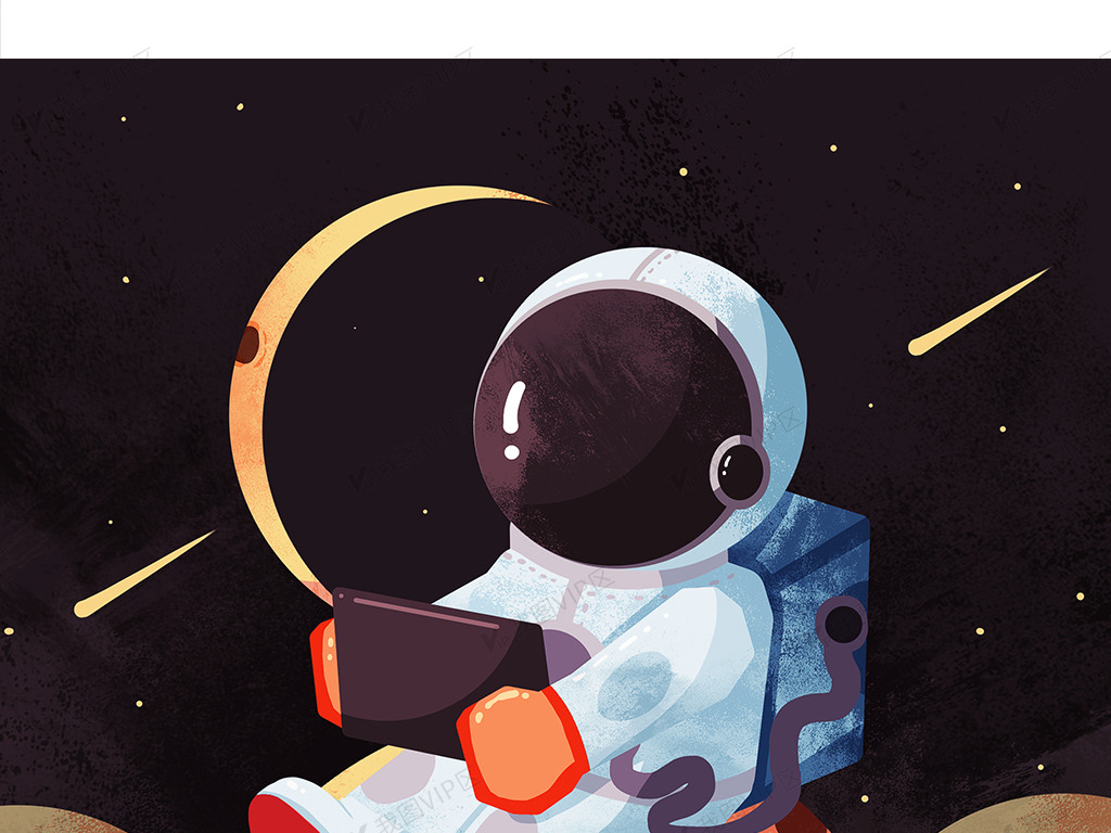 2021年黑色水彩卡通宇宙宇航员插