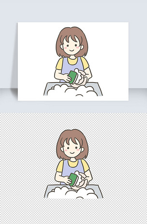 洗碗手绘卡通元素