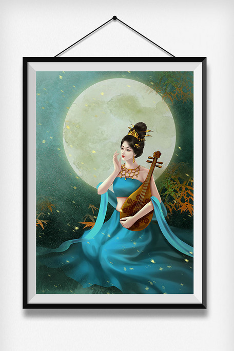 蓝色月夜中国古代女子弹琵琶