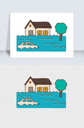 洪水手绘卡通元素