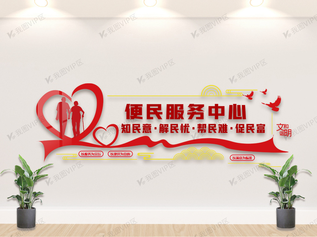 红色社区便民服务中心文化墙设计模板