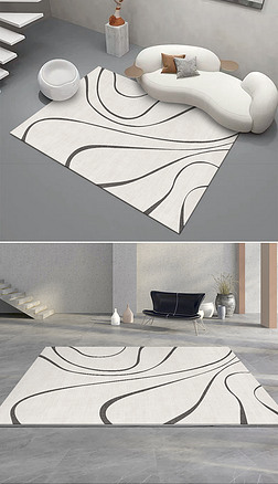 现代简约黑白几何线条客厅卧室地毯地垫设计