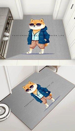 现代简约卡通动物个性狗狗入户门垫地毯地垫