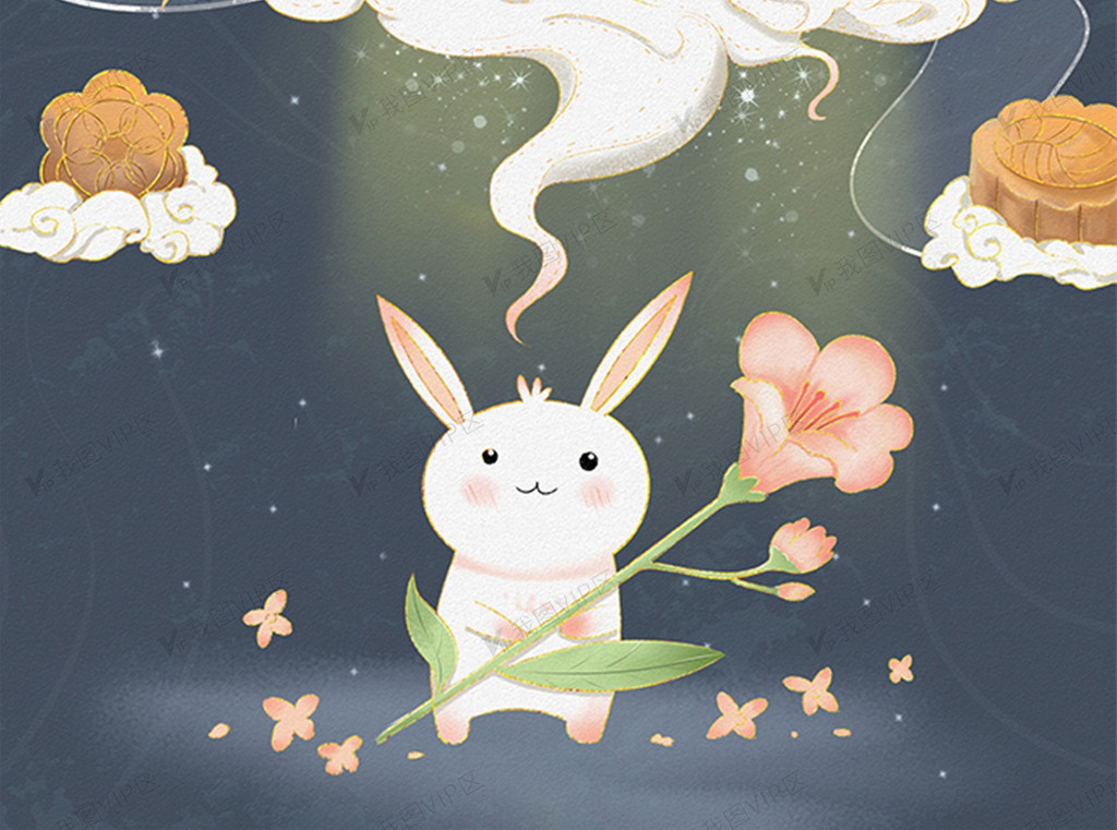 中国风卡通中秋兔子插画