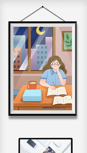 深夜批改作业的老师