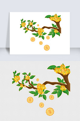 国潮插画桂花素材中秋节设计素材月饼