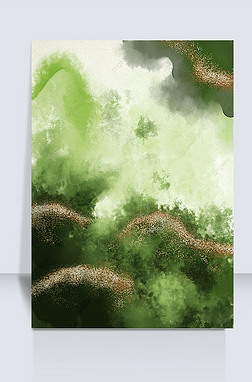 墨绿色植物创意背景|墨绿色抽象植物金箔水彩晕染背景