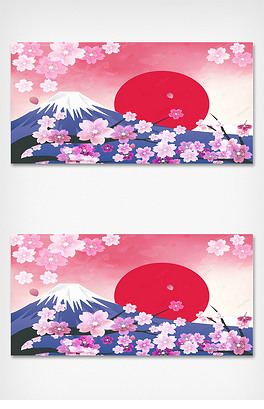 富士山樱花卡通背景日本