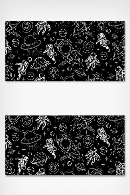 卡通黑白宇宙线稿宇航员背景