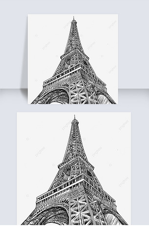 仰视速写埃菲尔铁塔