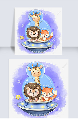 卡通动物宇宙飞船