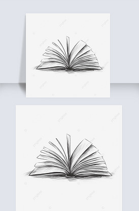 素描线条草图翻开的书本
