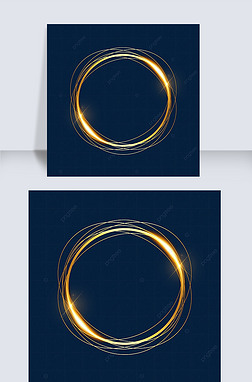 重叠的圆形动感线条金色光效边框
