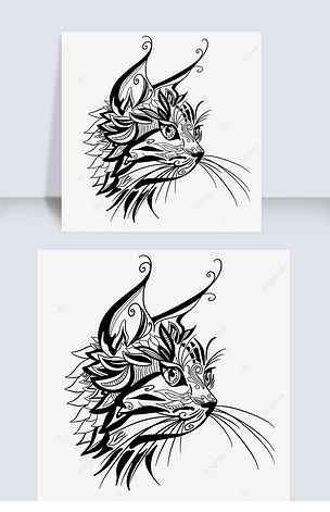 原创抽象禅绕画猫咪装饰图案版权可商用