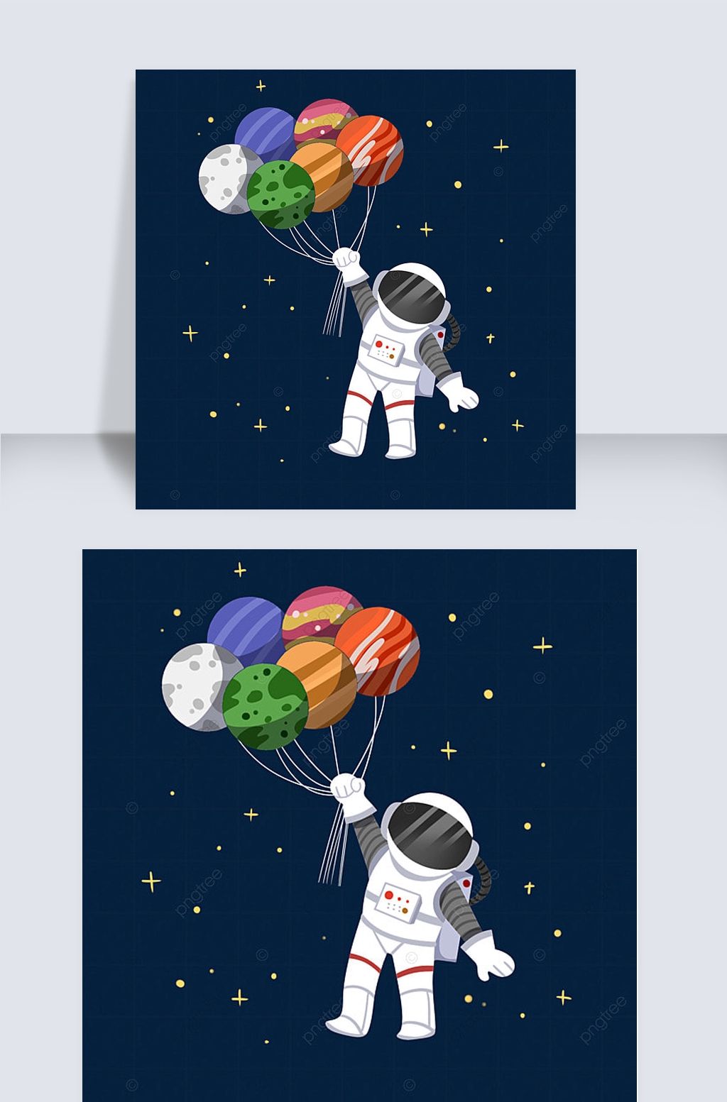 创意卡通宇航员手牵星球气球在宇宙