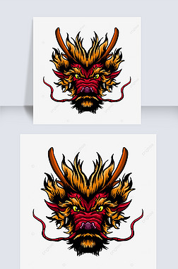 中国纹身资源网免抠元素|红色毛发中国龙龙头纹身t恤图案