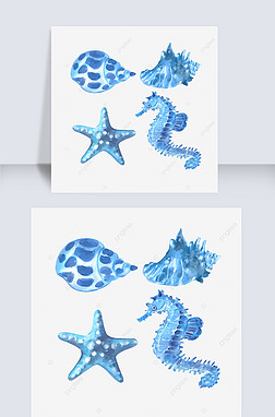 蓝色水彩海洋生物海星