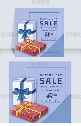 boxing day ordinary watercolor gift boxes blue discount instagram post