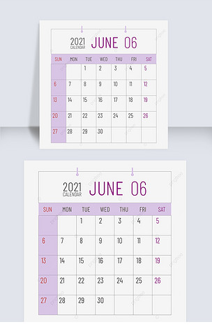 2021年六月线框日历