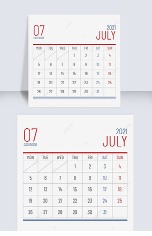简约线框2021年七月日历