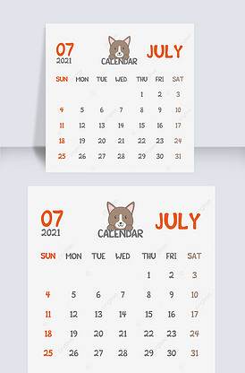 卡通可爱狗狗2021年七月日历