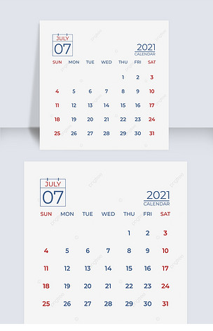 2021年七月商务简约日历