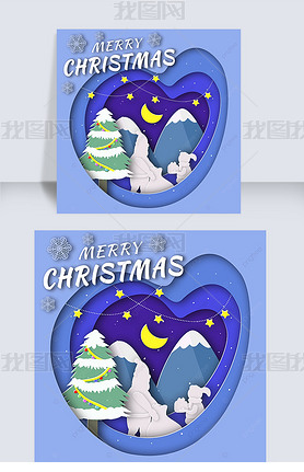 merry christmas cartoon paper cut style snow instagram post