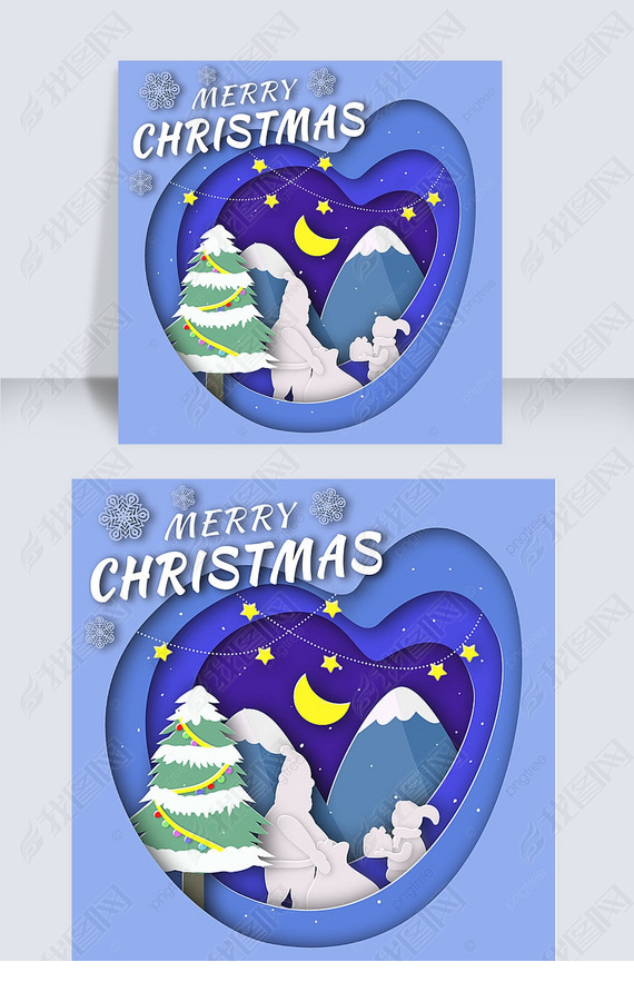 merry christmas cartoon paper cut style snow instagram post